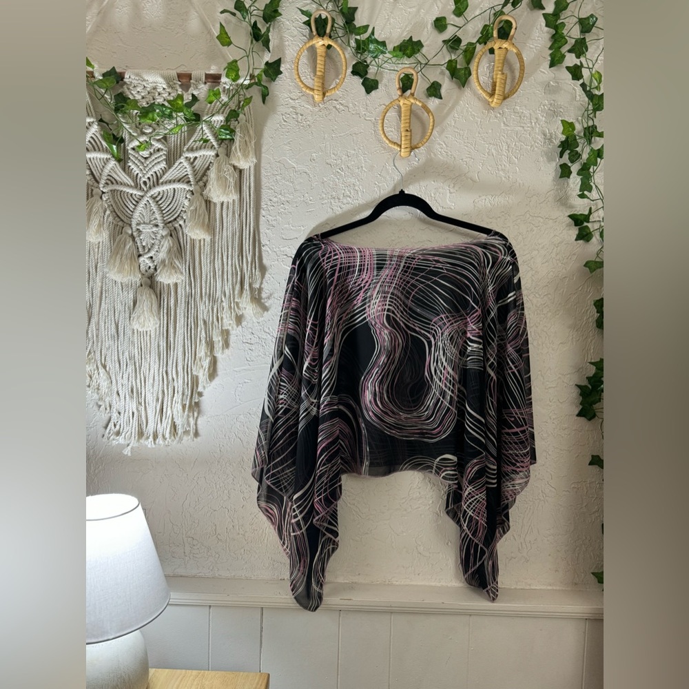 Vintage Y2K 90’S Black & Pink One Size Poncho With Side Slits Retro Streetwear - Picture 2 of 11